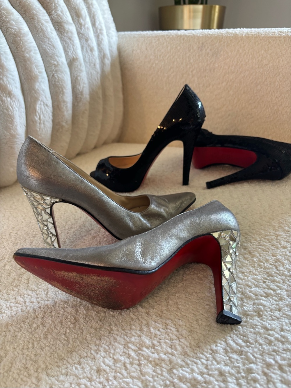 Vintage Christian Louboutin Silver Metallic Pumps with Red Sole